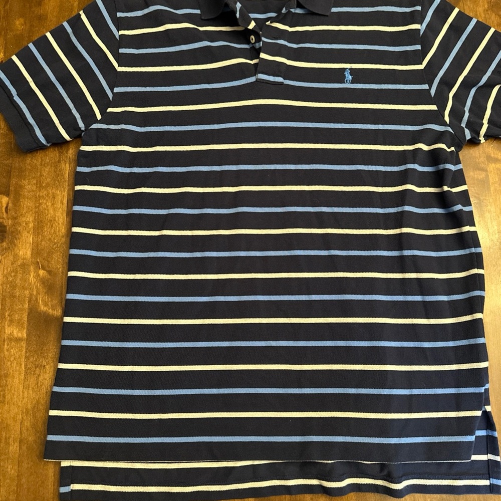 VTG Polo Ralph Lauren Stripe Shirt Pony‎ Blue XL Preppy Office Nautical Coastal